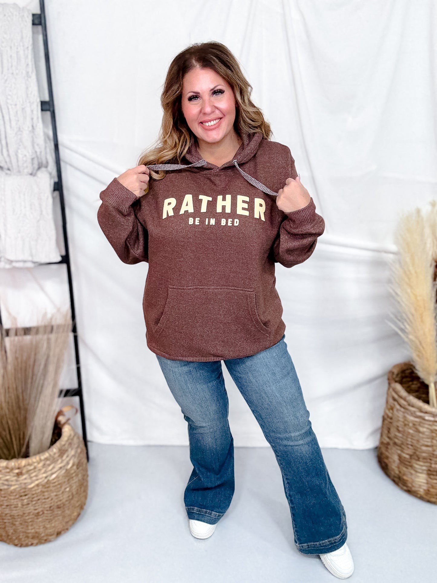 Rather Be In Bed Brown Knit Hoodie