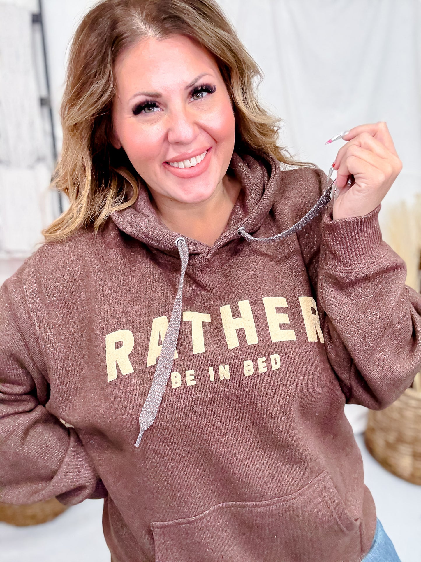 Rather Be In Bed Brown Knit Hoodie