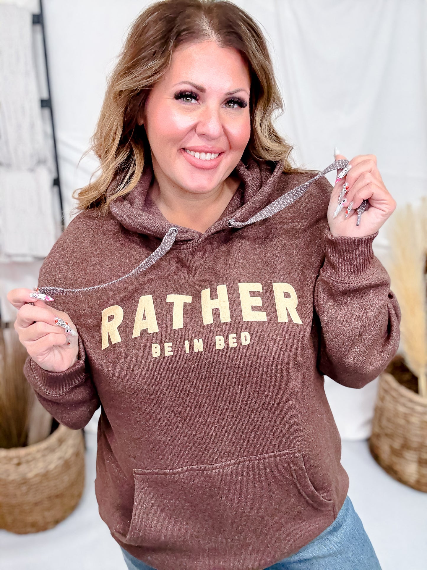 Rather Be In Bed Brown Knit Hoodie