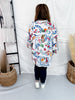 White Linen Button Down Top With Artistic Food Print