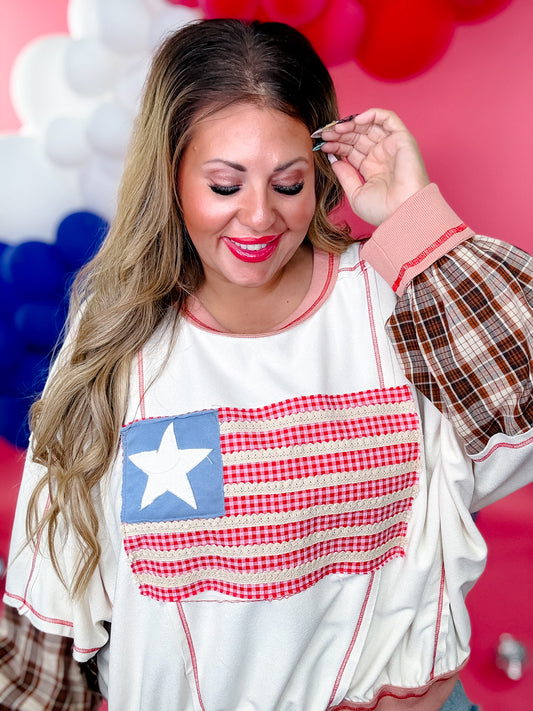 Patchwork American Flag French Terry Sweatshirt