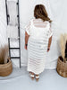 Striped Open Knit Long Cardigan In Ivory