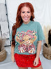 Christmas Highland Cow W/ Leopard Print Bow Graphic Tee
