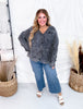 Washed Vintage Cable Knit Charcoal Cardigan