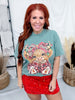 Christmas Highland Cow W/ Leopard Print Bow Graphic Tee