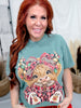 Christmas Highland Cow W/ Leopard Print Bow Graphic Tee