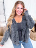 Washed Vintage Cable Knit Charcoal Cardigan