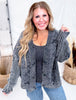Washed Vintage Cable Knit Charcoal Cardigan