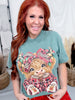 Christmas Highland Cow W/ Leopard Print Bow Graphic Tee