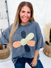 Ash Navy Mineral Washed Smiley Flower Patch Shirt