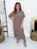 Mocha & Cream Striped Midi Dress With Scalloped Trim
