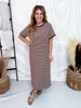 Mocha & Cream Striped Midi Dress With Scalloped Trim