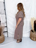 Mocha & Cream Striped Midi Dress With Scalloped Trim