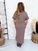 Mocha & Cream Striped Midi Dress With Scalloped Trim