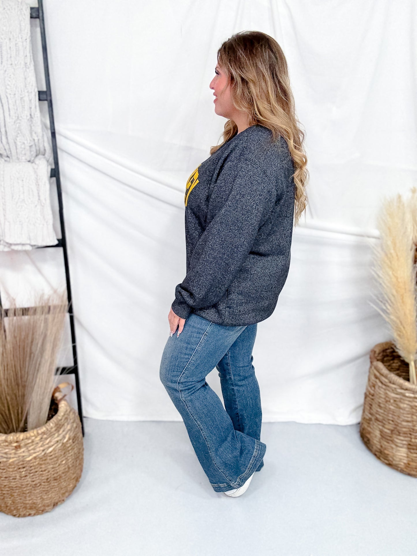 Textured Whiskey Long Sleeve Knit Sweatshirt