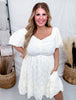 Textured Woven Dress With Balloon Sleeves In Cream