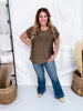 Shimmery Bronze Top With Cap Sleeves & Round Neckline