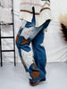 Washed Pu Leather Star Patched Jeans