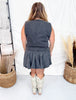 Black Denim Corset Midi Top With Western Stitching