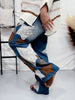 Washed Pu Leather Star Patched Jeans
