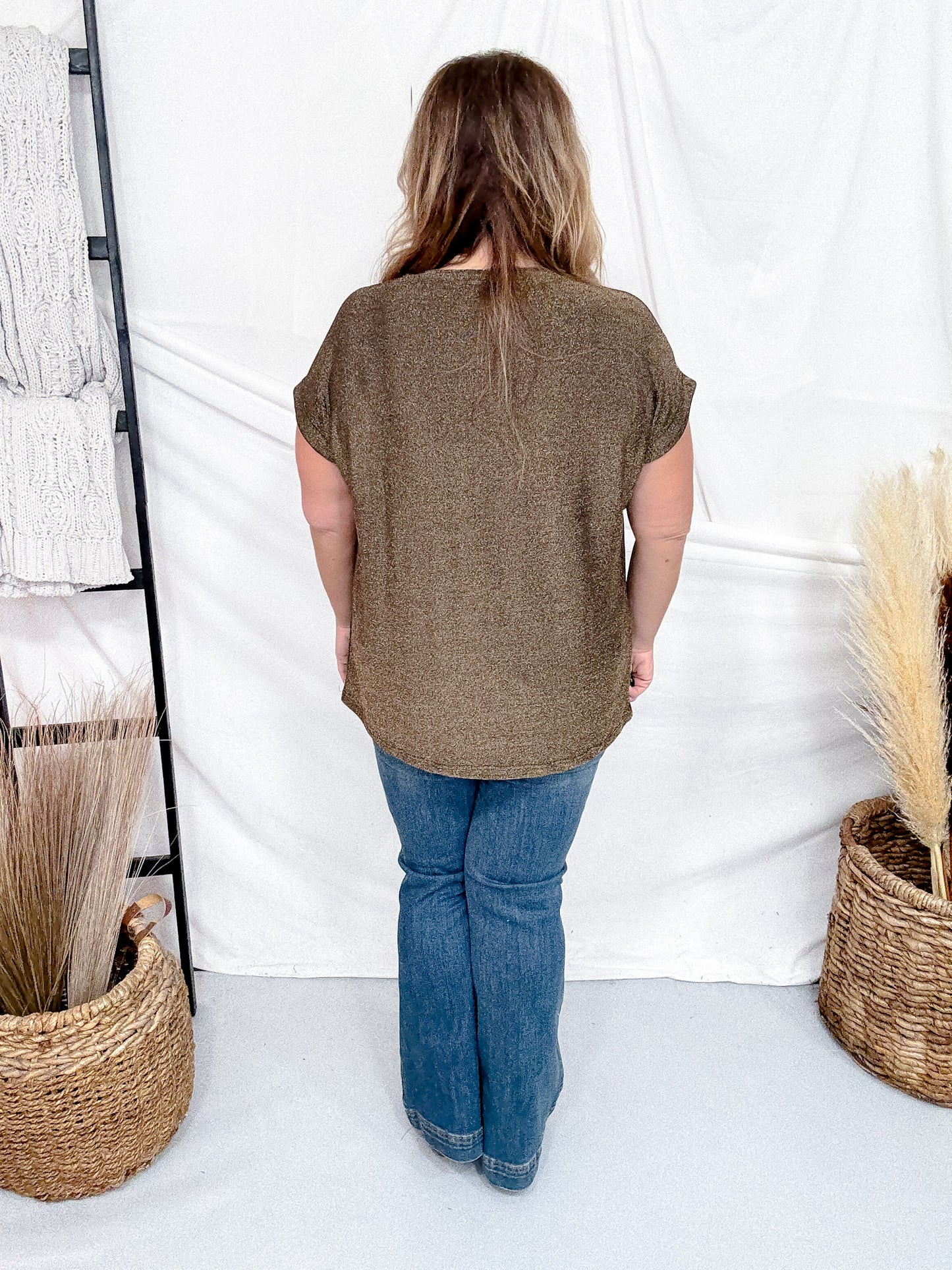 Shimmery Bronze Top With Cap Sleeves & Round Neckline