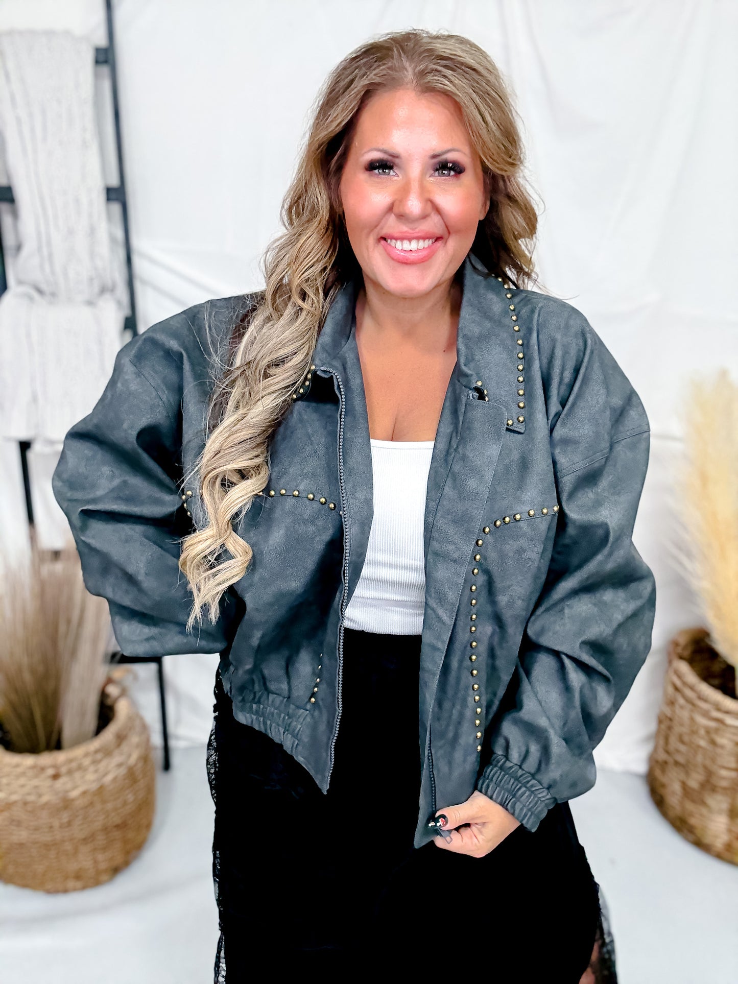 Cropped Black Faux Leather Jacket With Studs