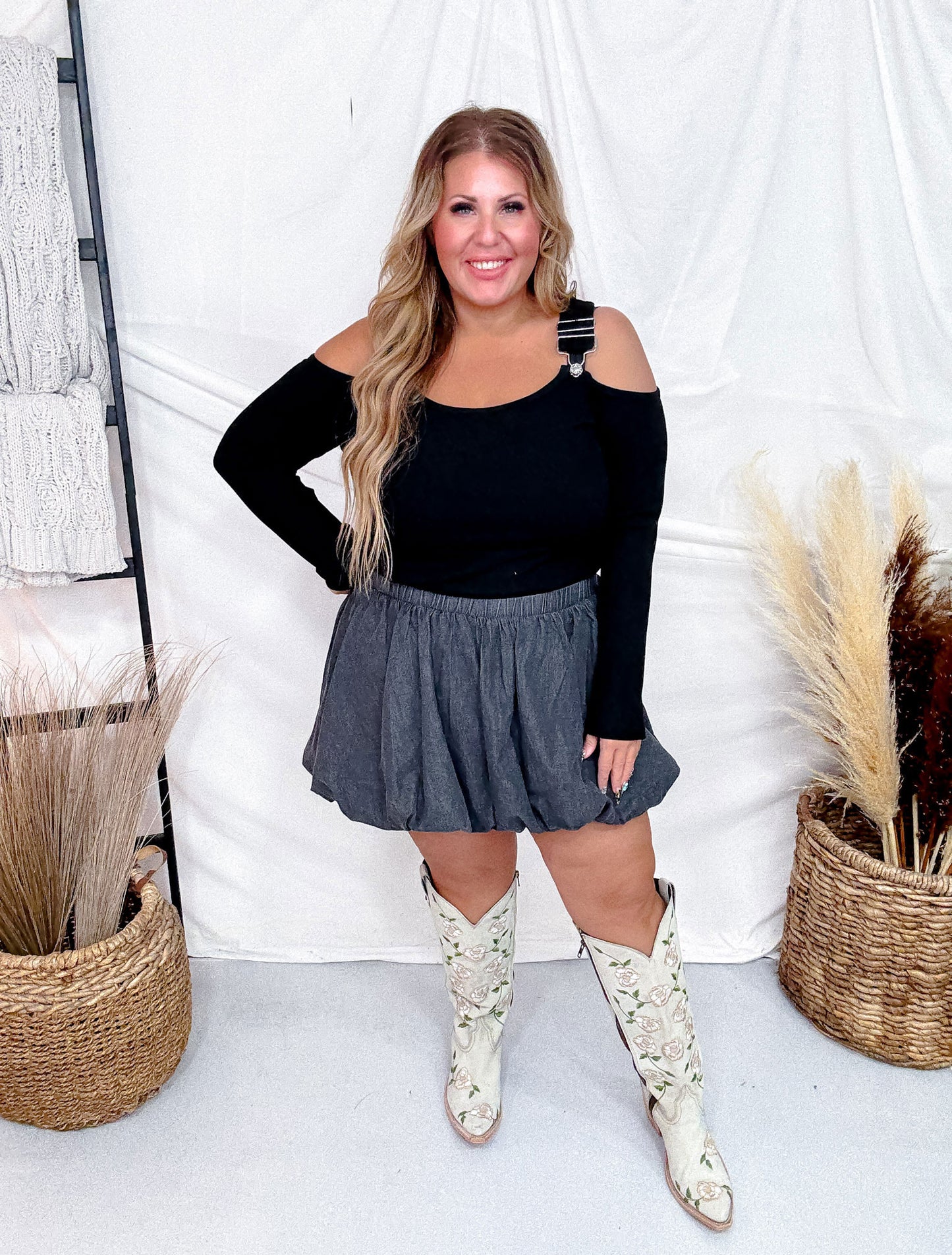 Black Long Sleeve Top With Overall Straps