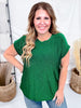 Hunter Green Shimmery Round Neck Top With Cap Sleeves
