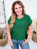 Hunter Green Shimmery Round Neck Top With Cap Sleeves