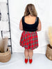 Red Plaid Shirred Puff Skirt With Belt
