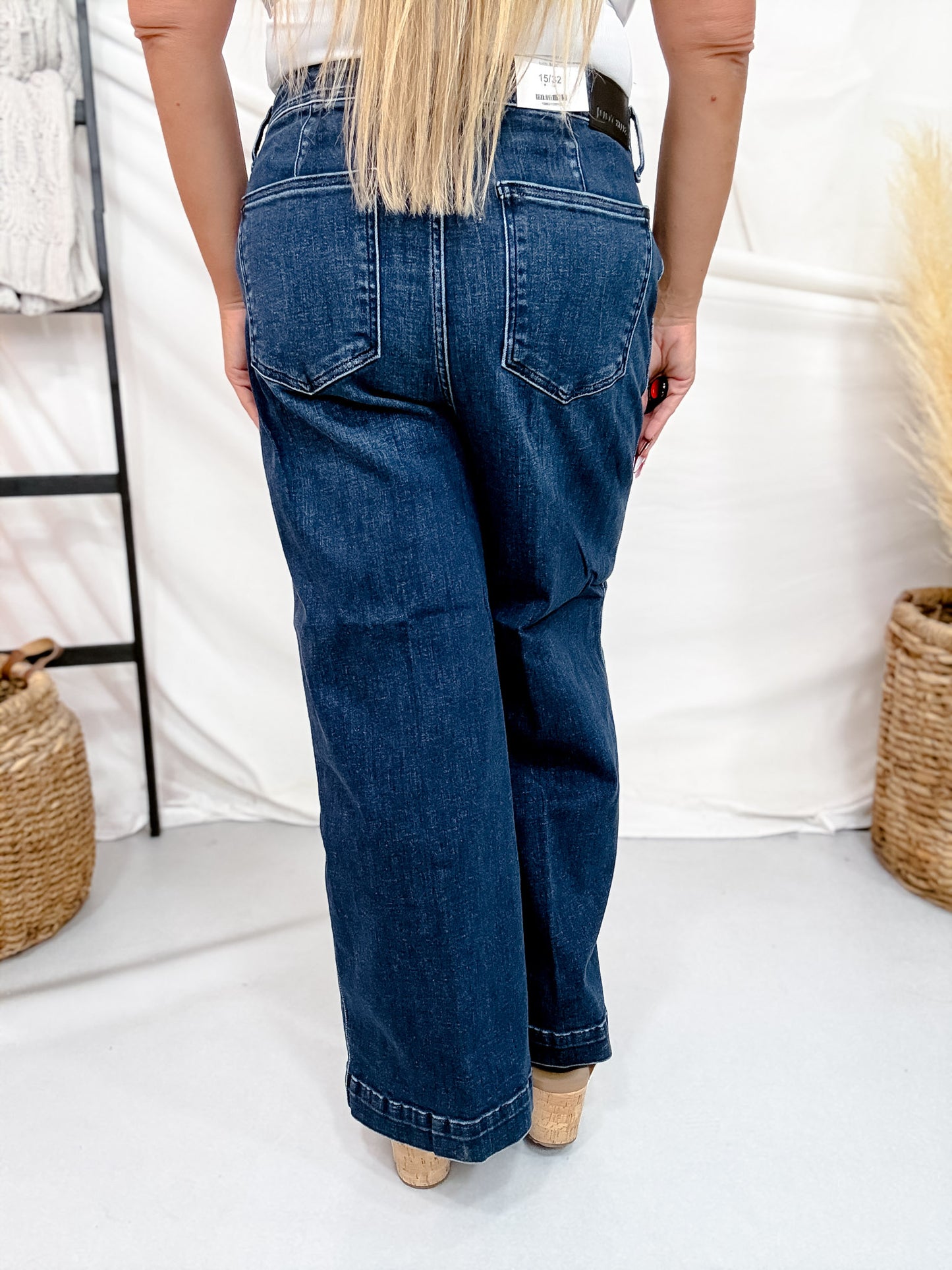 Judy Blue High Waist Dark Wash Trouser Style Ankle Wide
