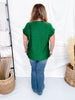 Hunter Green Shimmery Round Neck Top With Cap Sleeves