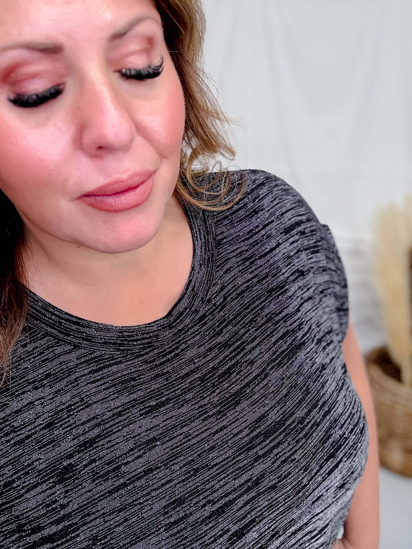 Black & Silver Shimmery Top With Cap Sleeves