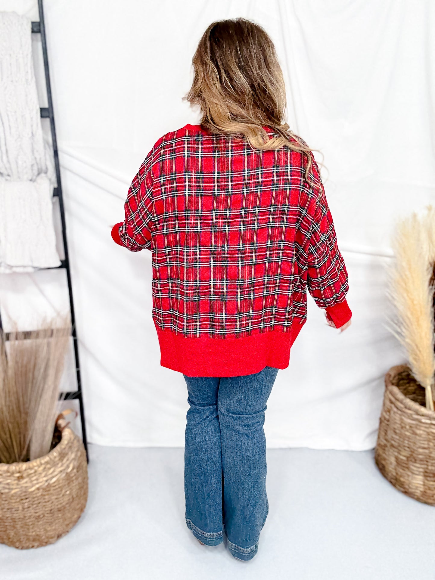 Merry Letter Patches Plaid Long Sleeve Sweatshirt