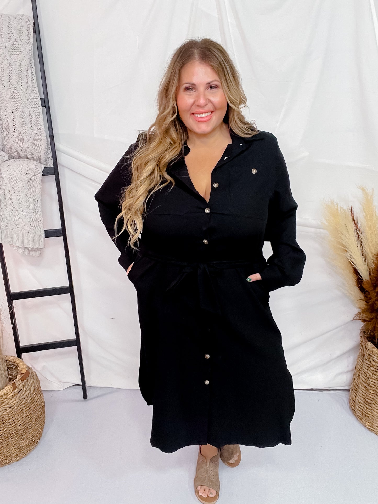 Black Belted Long Dress