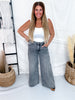 Judy Blue Faded Grey Mid Rise Palazzo Jeans W/ Split Back Yoke