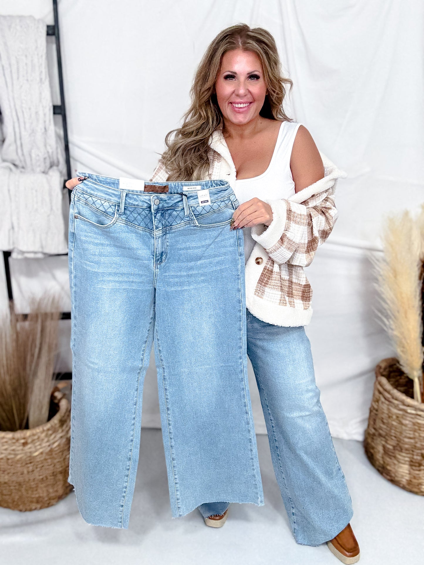 Judy Blue High Waist Retro Wide Jeans With Quilt Stitching