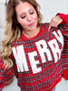 Merry Letter Patches Plaid Long Sleeve Sweatshirt