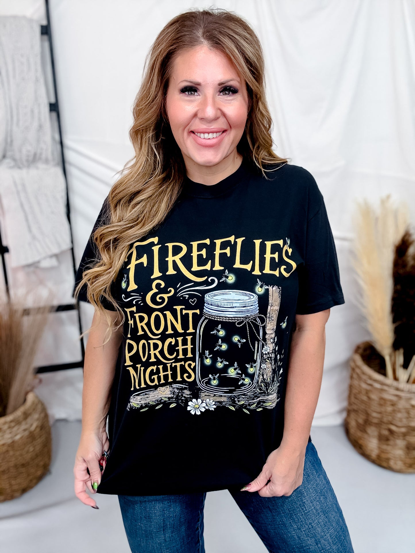 Fireflies & Front Porch Nights Black Graphic Tee
