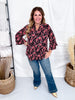 Black and Pink Floral Lizzy Top With 3/4 Tiered Bell Sleeves