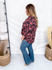 Black and Pink Floral Lizzy Top With 3/4 Tiered Bell Sleeves