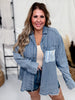 Mixed Material Button Front Long Sleeve Top