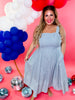 Sleeveless Pinstripe Knit Dress W/ Side Pockets & Back Smocking