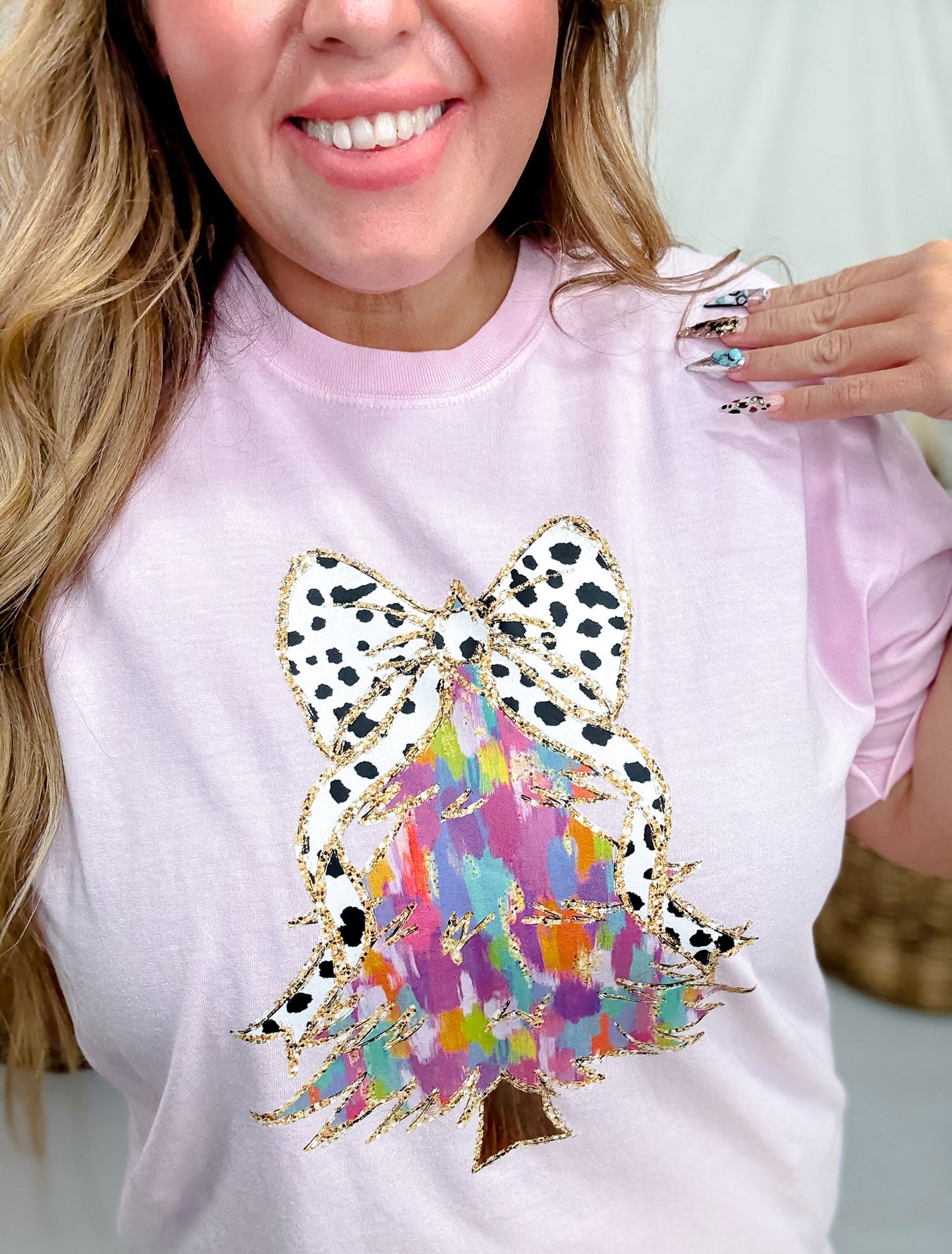 Pink Watercolor Christmas Tree Graphic T-Shirt