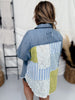 Mixed Material Button Front Long Sleeve Top
