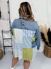 Mixed Material Button Front Long Sleeve Top
