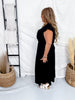 Black Maxi Dress With Cap Sleeves & High Slit