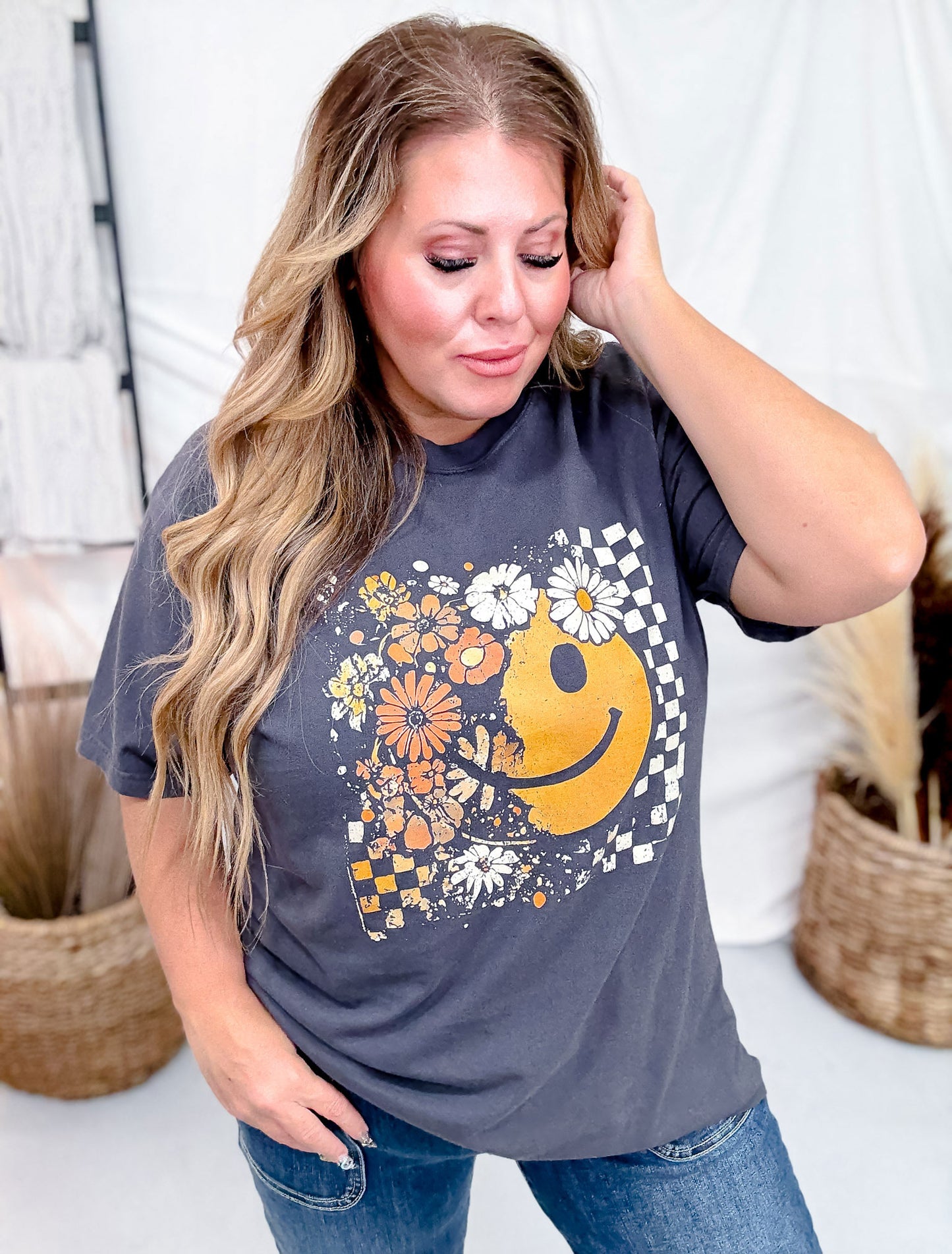 Fall Floral Smile Short Sleeve Graphic Tee