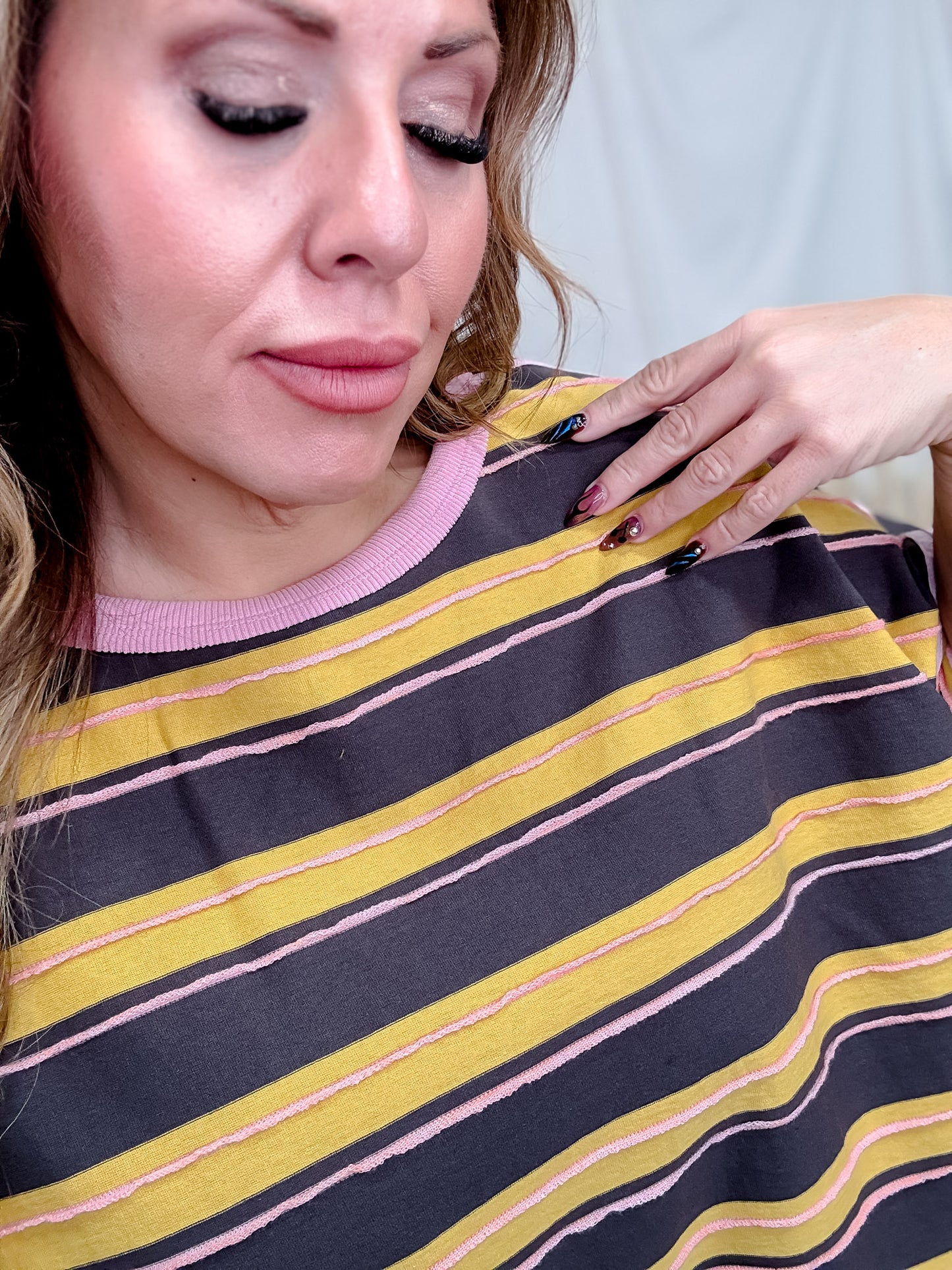 Mustard & Brown Striped Short Sleeve Top
