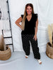 Black V-Neck Tank Top With Ruffled Eyelet Trim